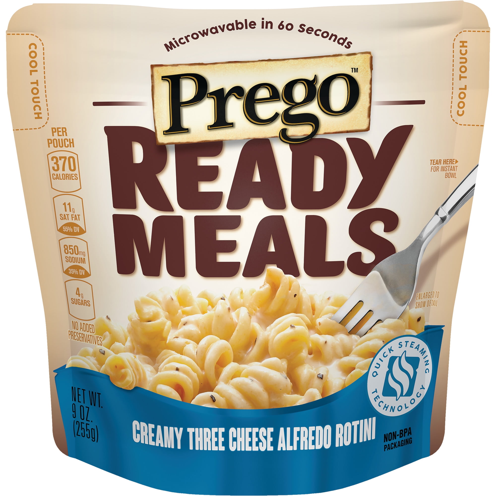 Prego Microwavable Pasta Ready Meals, Rotini with Creamy Three Cheese