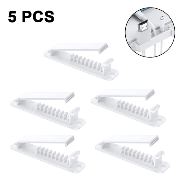 Clips para cables, paquete de 5, organizador de cables, cargador, gestión de cables para organizar el hogar, la oficina, el escritorio, el teléfono, el automóvil, soportes para cables autoadhesivos
