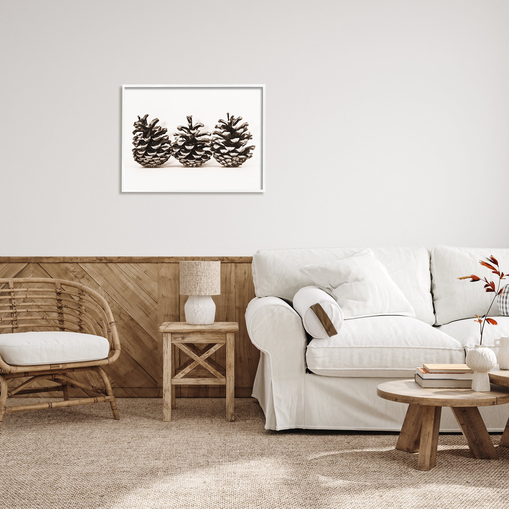 Stupell Industries Three Pinecones Nature Botanical & Floral Photography White Framed Art Print Wall Art, 30 x 24