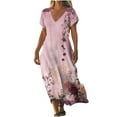 thumbnail image 2 of Yotami Floral Print Dress for Women V-Neck Long Dress Boho Summer Short Sleeve Loose Flowy Dress for Daily, 2 of 4