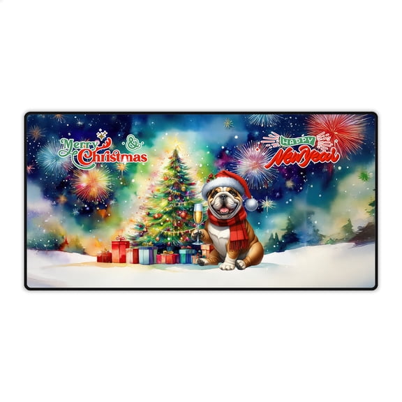 Merry Christmas and Happy New Year Santa Bulldog Holiday Xmas Winter Desk Mat Full Keyboard Mouse Pad Dog Lover Gifts Idea Large Mousepad - 00024