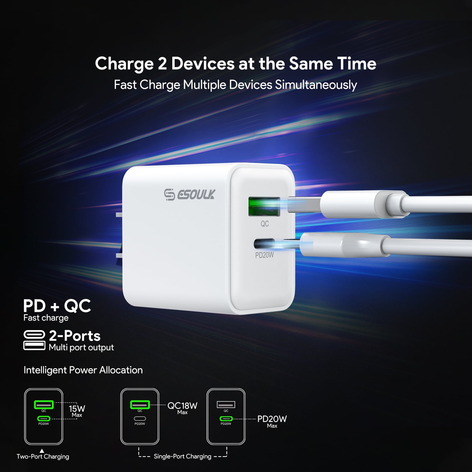 Compatible For Apple iPhone 17e 20W Car Charger Plus 20W Wall Charger with 2X C to C USB Cable Combo