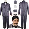 thumbnail image 2 of Disfraz de Cosplay de Gomez Addams Disfraz de Cosplay de Wednesday Addams Traje de Rayas Pantalones Superiores Disfraces de Fiesta de Carnaval de Halloween para Hombres, 2 of 5
