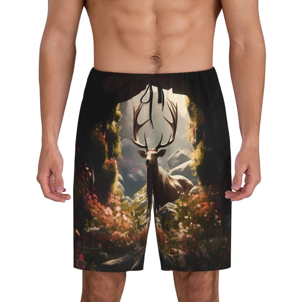 Fotbe Enchanted Deer In Cave Pantalones Cortos de Pijama para Hombre, Ropa de Dormir, Pantalones de Pijama Cortos para Hombre-X-Large