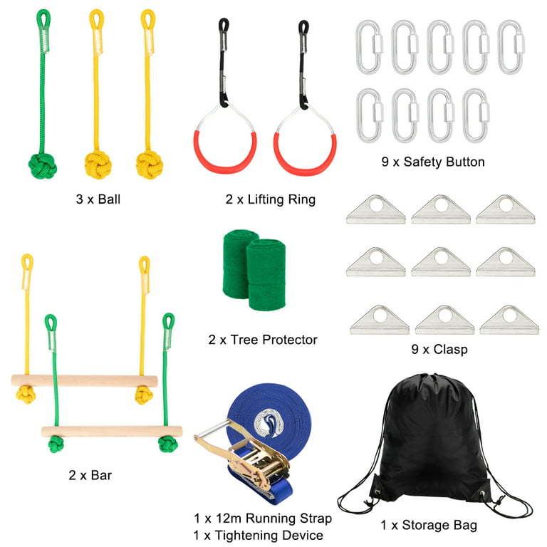 50ft Ninja Warrior Slackline Obstacle Course kit with 10pcs Attachment –  Autojoy