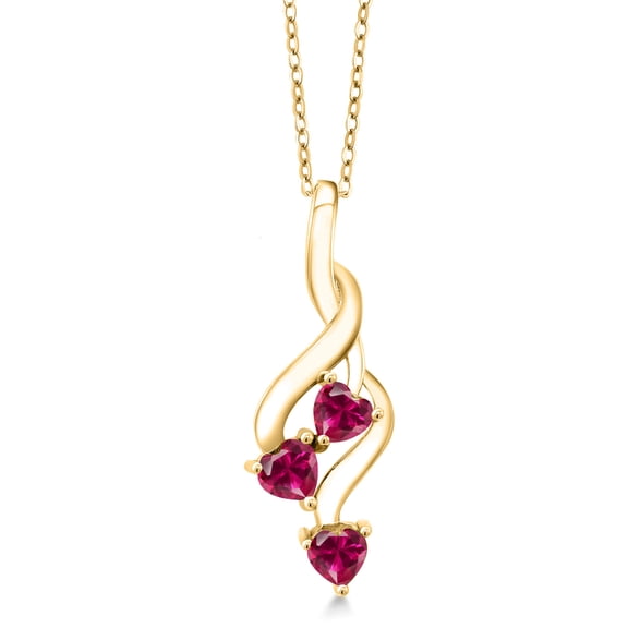 Gem Stone King 18K Yellow Gold Plated Silver Red Created Ruby Pendant Necklace for Women | 0.90 Cttw | Gemstone July Birthstone | Heart Shape 4MM | With 18 inch Silver Chain