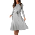 thumbnail image 1 of CEHVOM Robe Tricotée Unie pour Femmes Manches Longues Robe Décontractée Robe Longue, 1 of 8