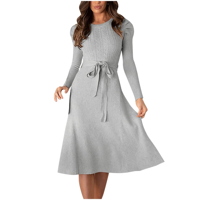 CEHVOM Robe Tricotée Unie pour Femmes Manches Longues Robe Décontractée Robe Longue