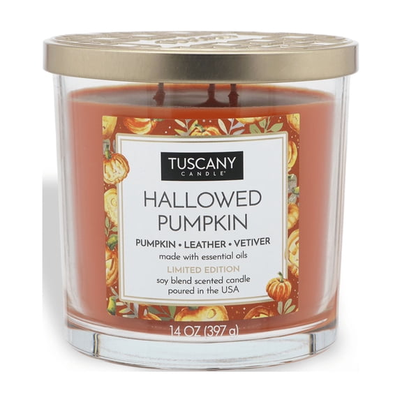 Tuscany Candle Hallowed Pumpkin: Pumpkin & Leather Scented Halloween Candle, 14 oz