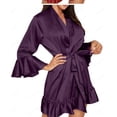 thumbnail image 1 of Women Satin Robe Ruffle Hem Kimono Short Robes V-Neck Pure Color Bridesmaid Wedding Party Bathrobe Dressing Gown, 1 of 9