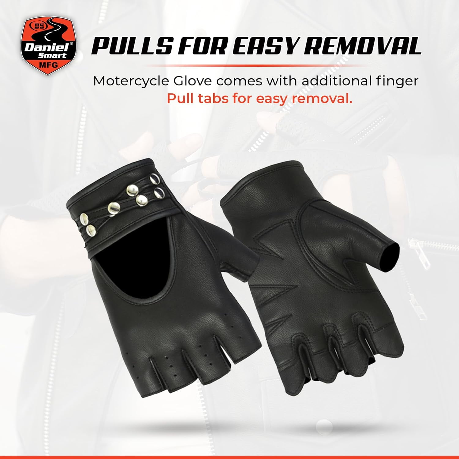 Daniel Smart Women’s Leather Gloves-Fingerless Motorcycle Gloves with Gel Palm and Wrist Strap