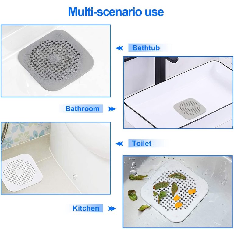 2-Pack Silicone Drain Hair Catcher – Square Shower Drain Cover With Suction Cups For Bathroom, Bathtub, Kitchen Sink
