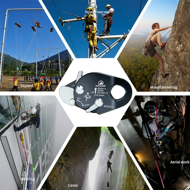 Grab Rope Belay Device Practical Trees Climb Ropes Survival Tools Fall Protection Harness Emergency Supplies for Mountaineering Black