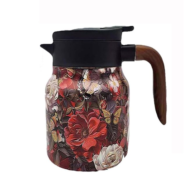 HLONK Raidley Vintage Floral Pattern Tea – Built-In Infuser Mini Hot Coffee Pot Office Stainless Steel Insulated Teapot Detachable Easy To for Kitchen