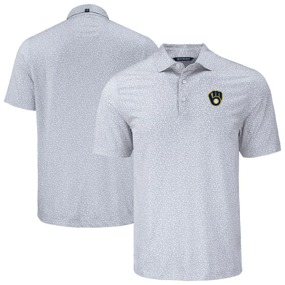 Men's Cutter & Buck Gray Milwaukee Brewers Pike Eco Flora Print Recycled Polo