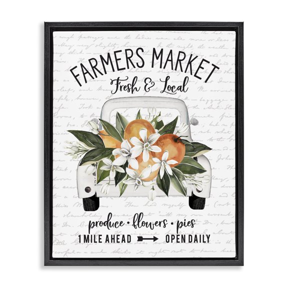 Stupell Industries Rustic Lodge Farmers Market Orange Blossom Truckload Rustic Sign Black Floating Frame Canvas Art, 17 x 21, by Lettered and Lined