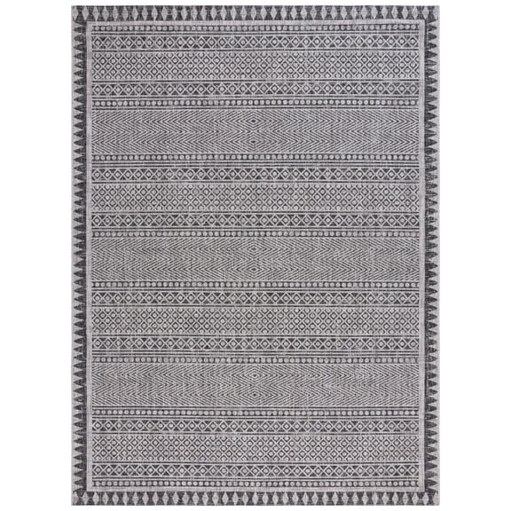 SAFAVIEH Courtyard Amy Geometric Indoor/Outdoor Area Rug, Black/Beige, 8' x 11'