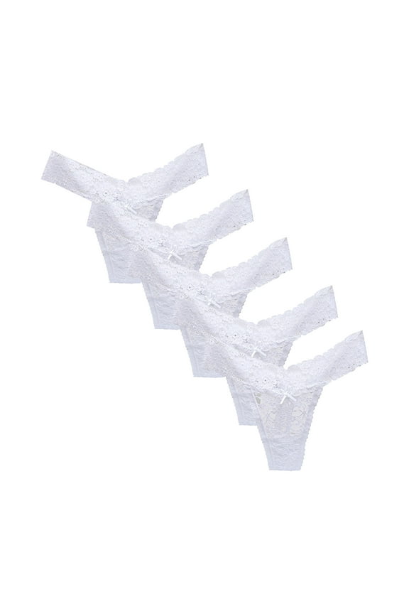 Womens Lace Thongs Underwear Seamless T Back Low Waist V Shaped Comfortable Panties Set of 5
