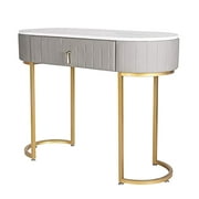 Joveco 39" Vanity Table with Drawer- Modern Makeup Vanity Desk with Drawers- Dressing Table Small Desks for Bedrooms- Home Office Computer Desk White Marble Pattern Wood Veneer Table/Gold Metal Legs