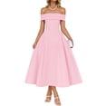 thumbnail image 1 of Vestido de cóctel ZESICA con hombros descubiertos y manga corta rosa, talla L, 1 of 8