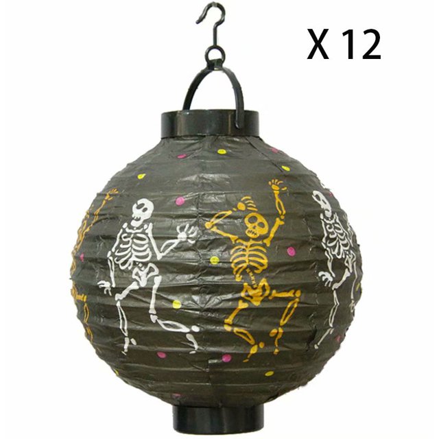 12 PCS Calabaza de Halloween Linterna de papel Jack Lantern, para la fiesta de Halloween Bodas Jardín Dormitorio Bar Interior Decoración al aire libre 20 * 22 cm Calavera bicolor JAMW Sencillez