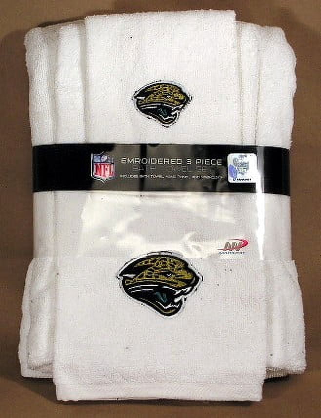 Jacksonville Football Jaguars 3 Piece White Embroidered Bathroom Towel Set ~ Includes Bath Towel, Hand Towel & Washcloth