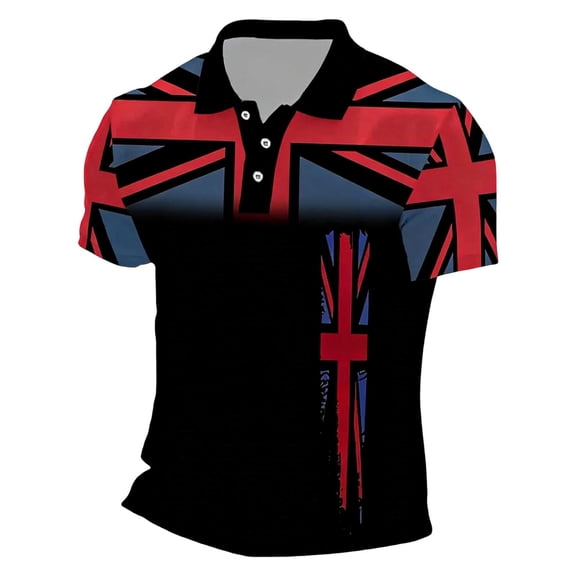CONROSES Men's Short Sleeve Polo Shirts Patriotic British Flag Graphic Collared Polo Shirt for Men Casual Golf Shirts