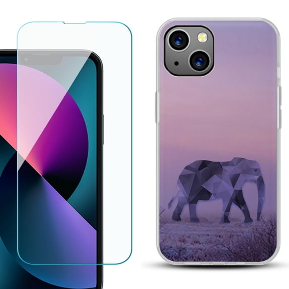 Slim-Fit Gel TPU Phone Case for iPhone 13 Mini, with Tempered Glass Screen Protector, by OneToughShield ® - Twilight Elephant