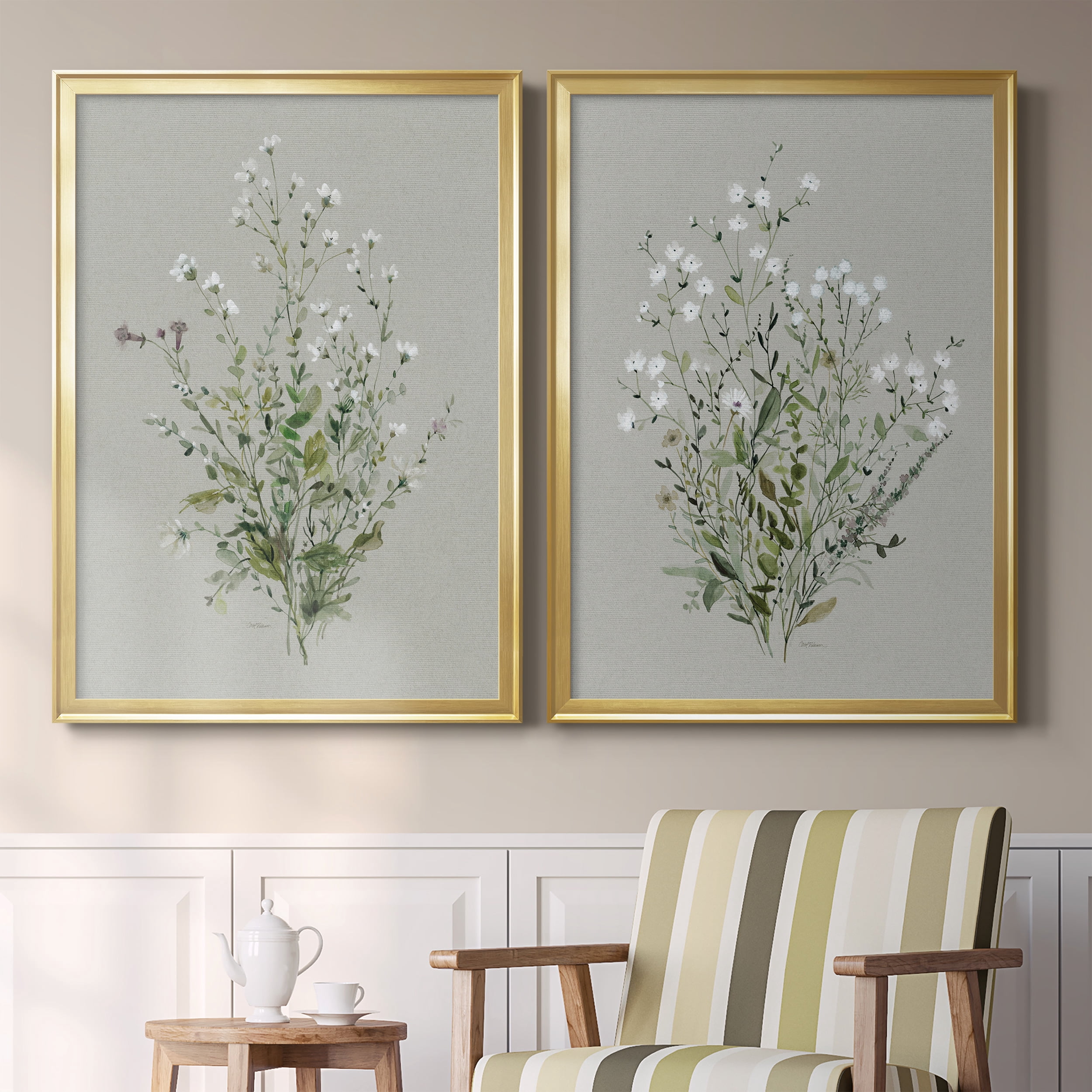 2 Piece Set Bouquet of Grace I Premium Framed Canvas - Ready to Hang - 26.5 x 36.5 Each - Gold Frame