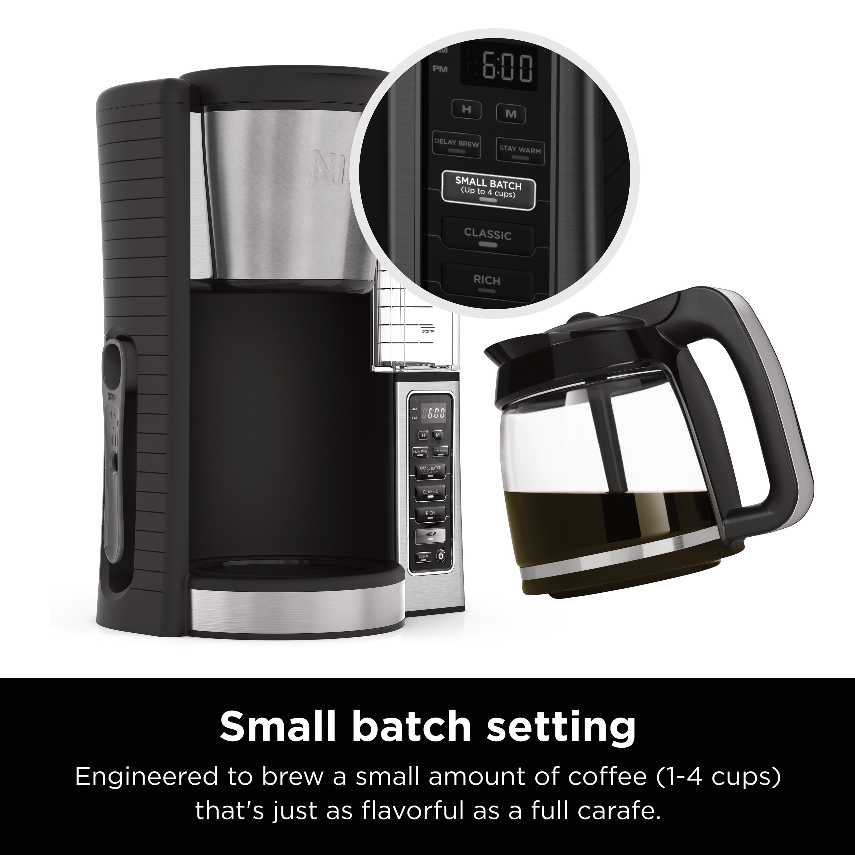 Ninja® 12-Cup Programmable Coffee Maker, Glass Carafe, Stainless Steel, CE250