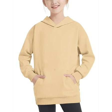 

Geire Boys Girls Long Sleeve Sweatshirts for Spring Fall Wear Light Weight Hooded T-shirt Casual Solid Pullover Hoodie with Pocket