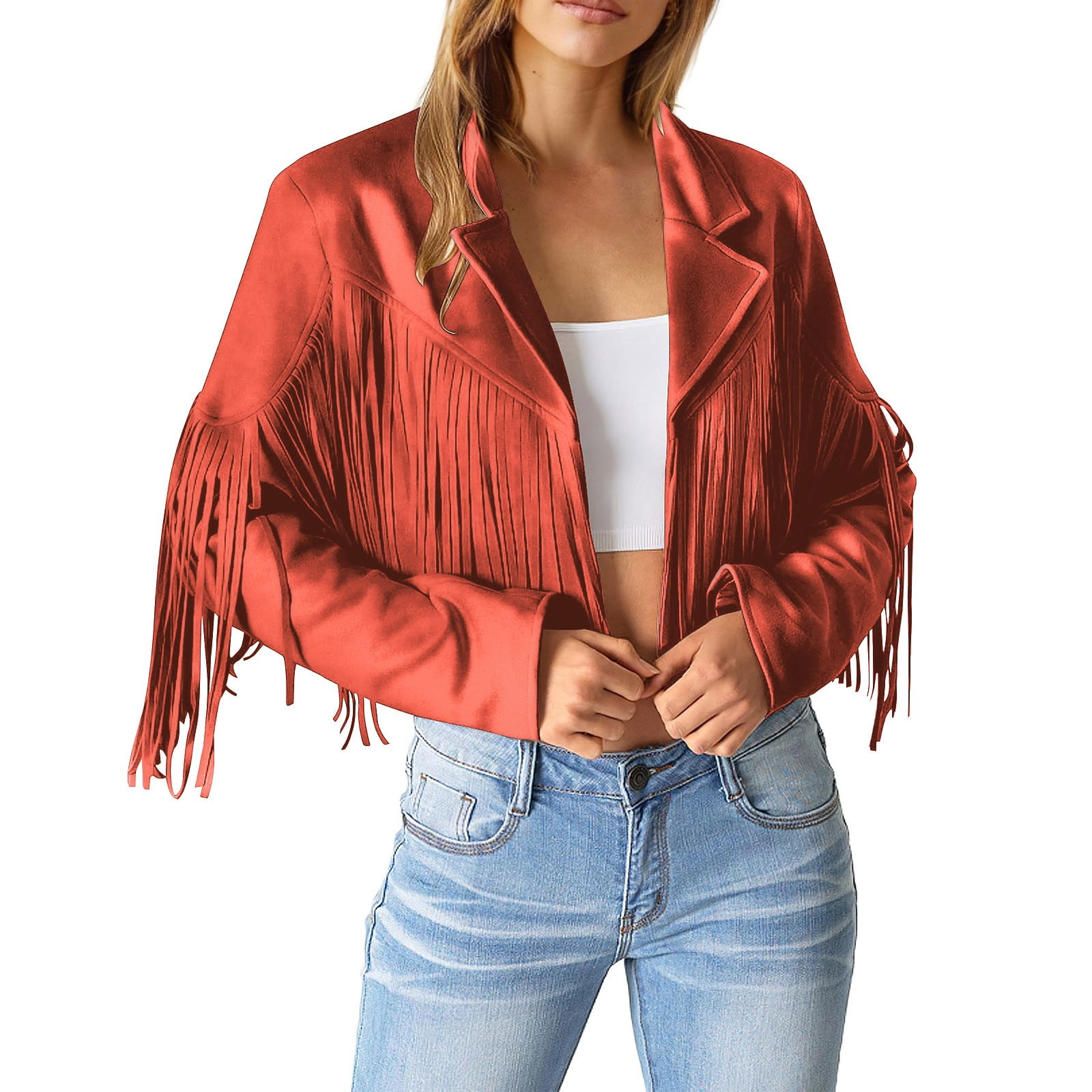 Manxivoo Womens Jacket Ladies Fashion Solid Color Fringe