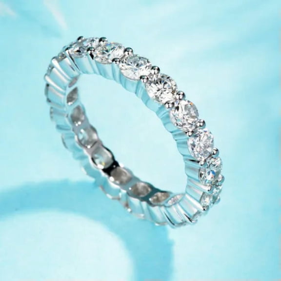 4mm Wedding Single Row Cz Band Women's Party White Gold Filled Ring Size 6 7 8 9