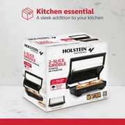 Holstein Housewares 2 Slice Non Stick Griddle, Stainless Steel Panini Press Electric with Adjustable Temperature Settings and Nonstick Plates, 1000W