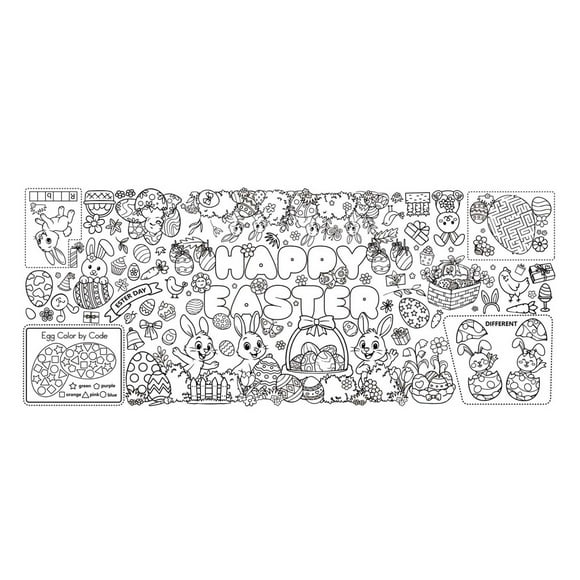 Huanglei Easter Coloring Poster (183cm×76cm) Paper Doodle Mat With Bunnies Eggs & Games | Kids’ Easter Activity | Large Wall/Floor Art For Toddlers & Families