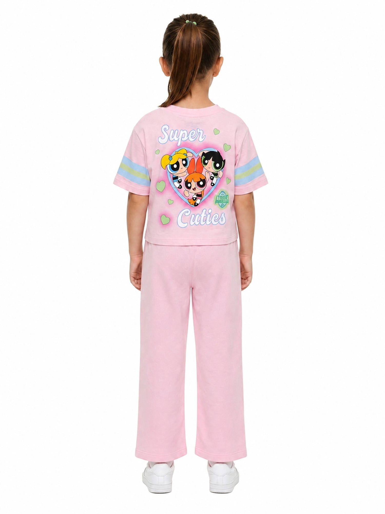 Powerpuff Girls Girls' Athletic Front & Back T-shirt with Embroidery & Straight Leg Fleece Pants, 2-Piece, Sizes 4-16