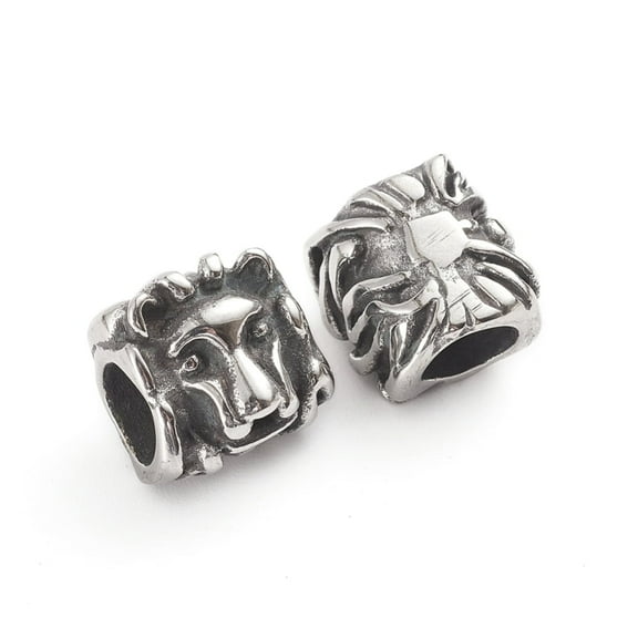 10 pc 304 Stainless Steel European Beads Large Hole Beads Lion Antique Silver 10x11x9mm Hole: 5.8x5.5mm
