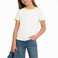 thumbnail image 2 of Sgkm Girls T Shirts Solid Color Short Sleeve Crewneck Cotton Top Soft Breathable Casual Everyday Wear Yellow 1-2 Years, 2 of 5