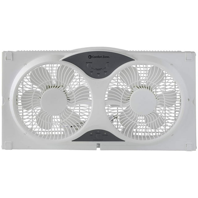 Comfort Zone Ventilateur de Fenêtre Réversible Double 3 Vitesses avec Télécommande, Blanc