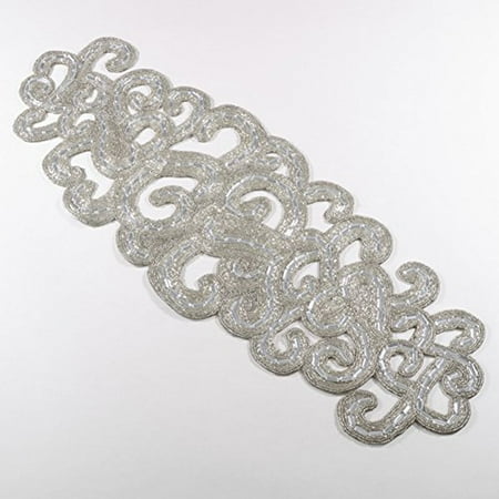 

Fennco Styles Hand Beaded Design Table Runner - 2 Colors - 13 X 35 (Silver)