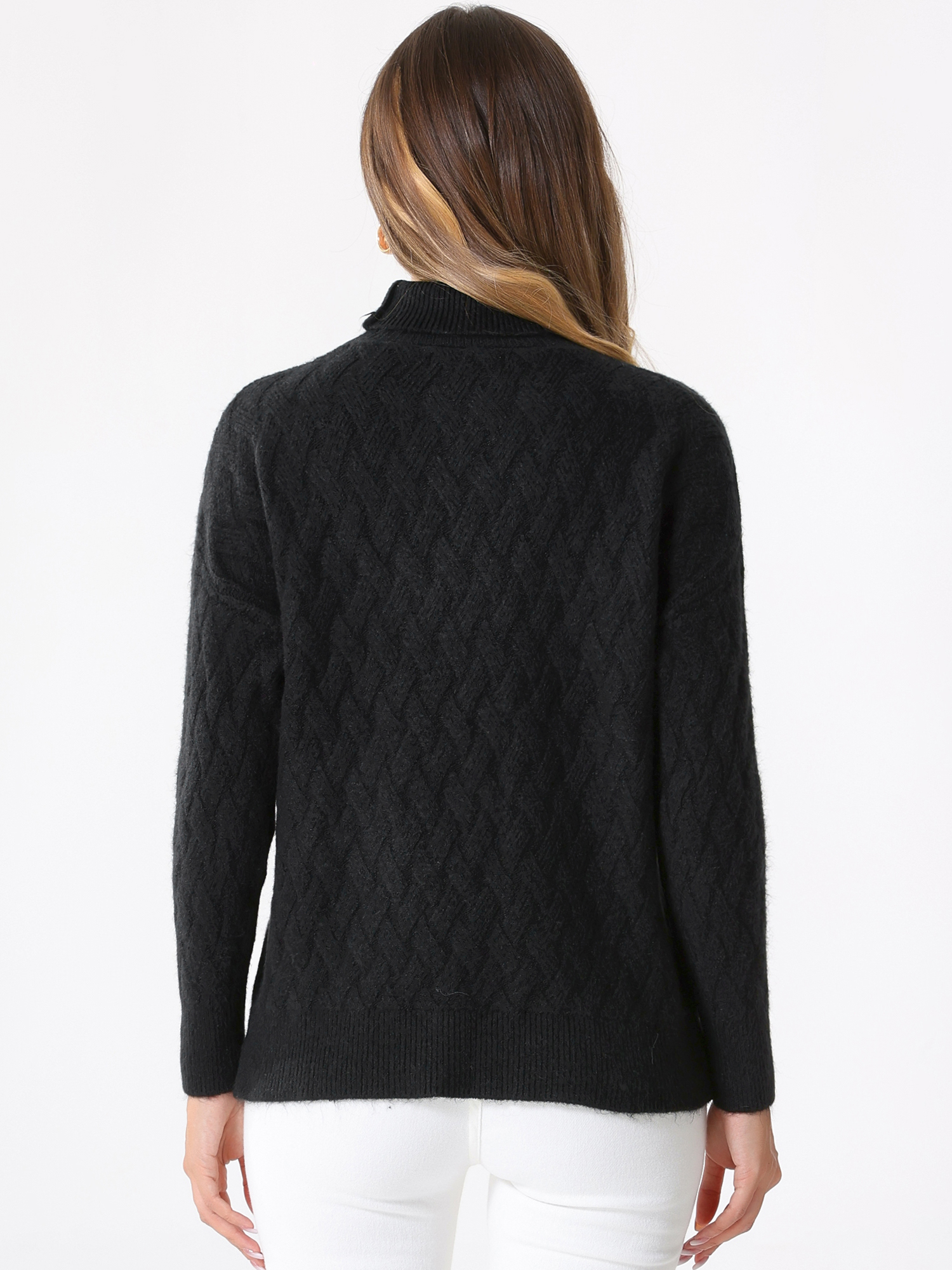 DARING DIVA Ribbed Sweater High Neck Long Sleeve Knit Top M Black