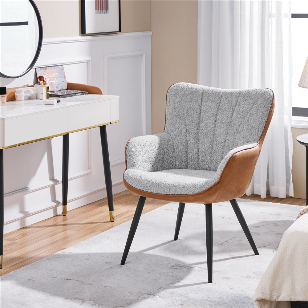 Renwick Modern Upholstered Faux Leather Accent Chair with Pleated Curved Back, Retro Brown