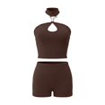 thumbnail image 5 of Arlun Women's 2 Piece Outfits Sleeveless Cut out Halter Top Bodycon Mini Shorts Set Y2k Solid Color Stretchy Slim Fitted Summer Matching Sets or Night out Club Party Wear Coffee M, 5 of 5