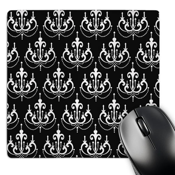 3dRose, Chic Black and White Chandelier vintage style art, MousePad