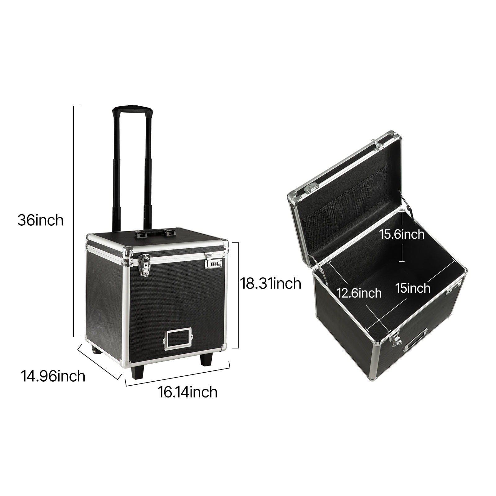 KFFKFF Portable File Storage Box, 15.6 x 12.6 x 15 inch Internal Dimensions, Lockable Mobile Organizer with Telescopic Handle, Rolling File Case for Home, Office, Hospitals, and Banks