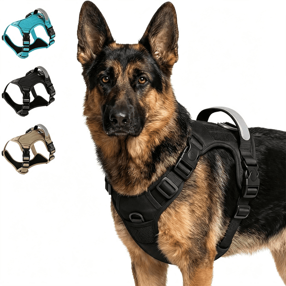 GASTROPOD Heavy Duty Tactical Dog Harness for Small Dogs,No Pull Adjustable Reflective Pet Harness with Lockable Buckles,Handle&Dual Leash Clips,Comfortable Puppy Harness for Walking&Training S,Black