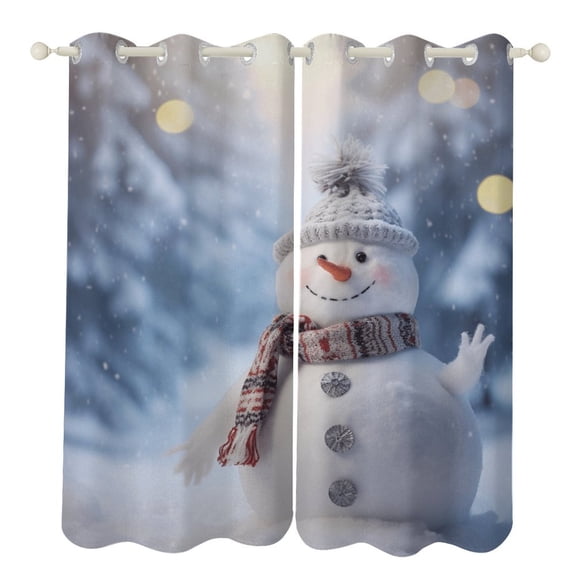 Merry Christmas Snowman Christmas Tree Blackout Window Curtains for Bedroom Living Room Kicthen High Shading 2 Panels