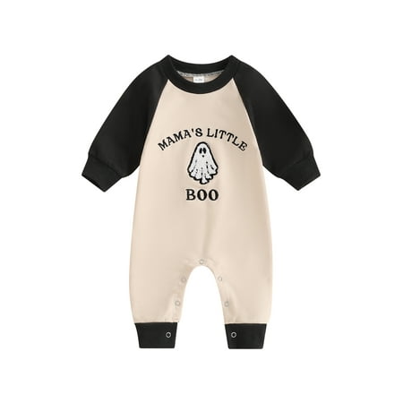 

Woshilaocai Boys Halloween Romper Long Sleeve Letter Ghost Embroidery Jumpsuit