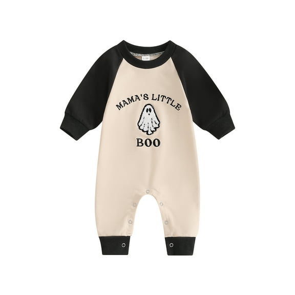 Suealasg Newborn Infant Boy Romper Outfits Long Sleeve Crew Neck Letter Ghost Print Jumpsuit Baby Boys Halloween Clothes