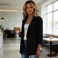 thumbnail image 7 of Zynoxe Womens Long Blazer Solid Color Lapel 3/4 Sleeves Suit Cardigan with Pockets Trendy Loose Fit Elegant Business Office Work Suit Jackets Black M, 7 of 7